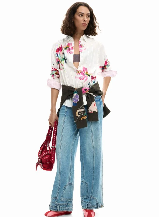 DESIGUAL Long-Sleeve Pleated Floral Shirt